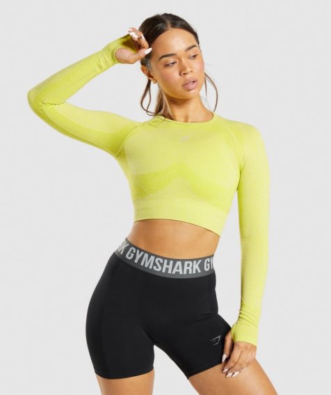 Women's Gymshark Flex Sports Long Sleeve Cropped Tops Yellow | CA A365ND